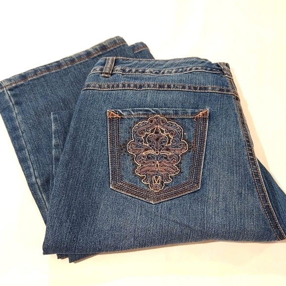 BANDOLINO Indigo denim Morgan high rise embroidered pockets jeans sz 14 - Picture 1 of 13